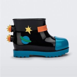 Mini Melissa Fabula Blue and Black Spaceship Rain Boots size 10
